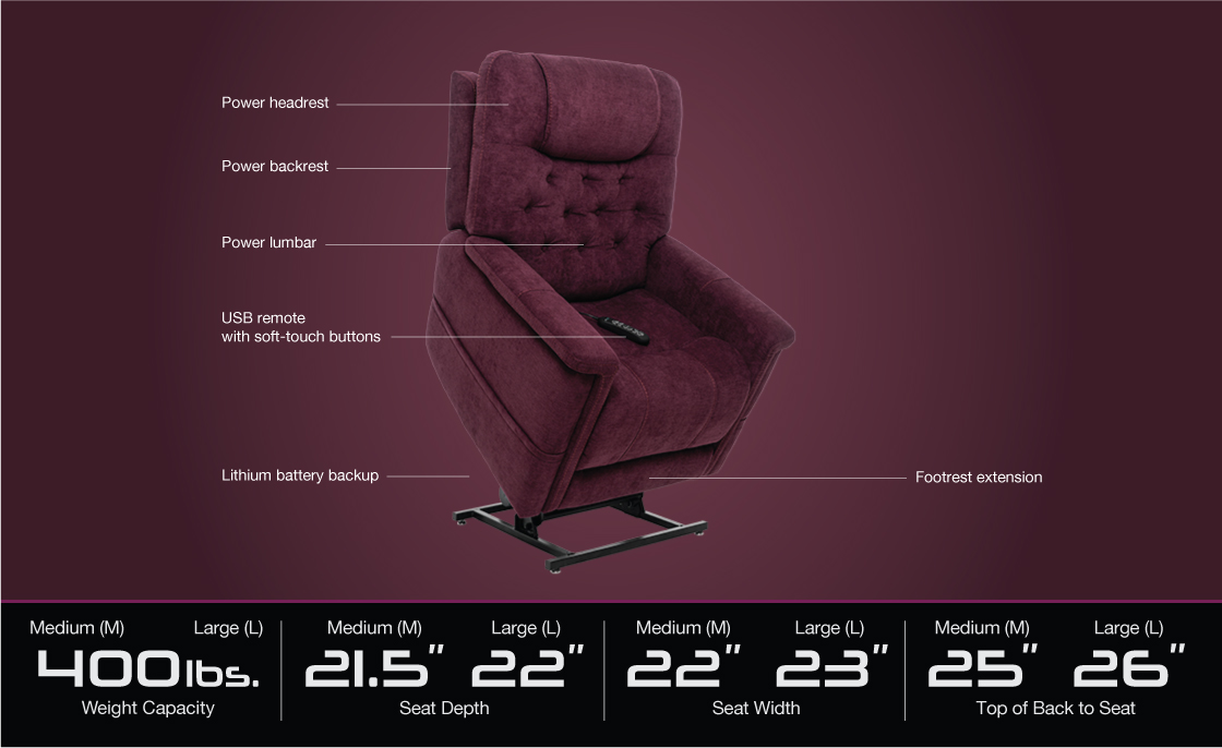 vivalift Legacy 2 plr 958 power lift recliner specifications image